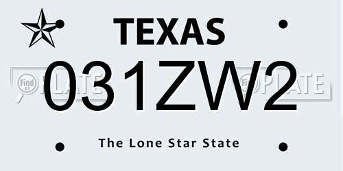 031ZW2 Texas License Plate