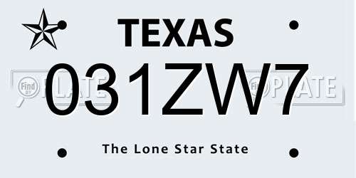 031ZW7 Texas License Plate