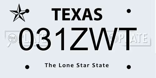 031ZWT Texas License Plate