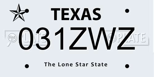 031ZWZ Texas License Plate