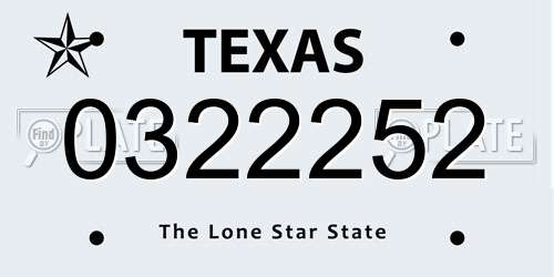 0322252 Texas License Plate