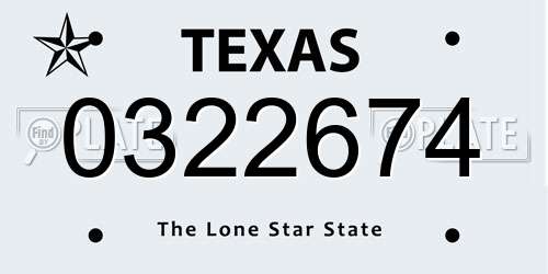 0322674 Texas License Plate
