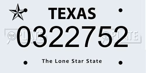 0322752 Texas License Plate