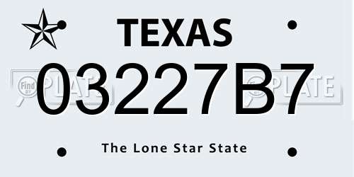 03227B7 Texas License Plate