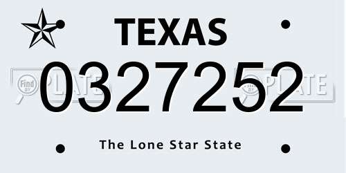 0327252 Texas License Plate