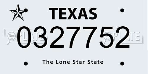 0327752 Texas License Plate