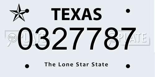 0327787 Texas License Plate