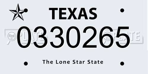 0330265 Texas License Plate