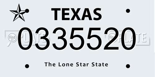 0335520 Texas License Plate