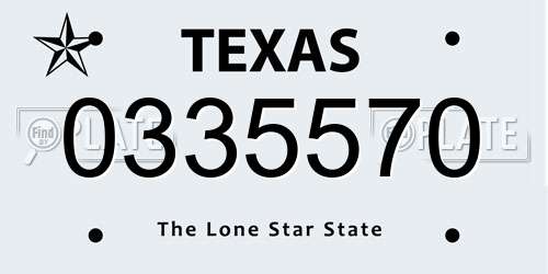 0335570 Texas License Plate