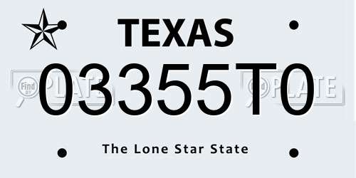 03355T0 Texas License Plate