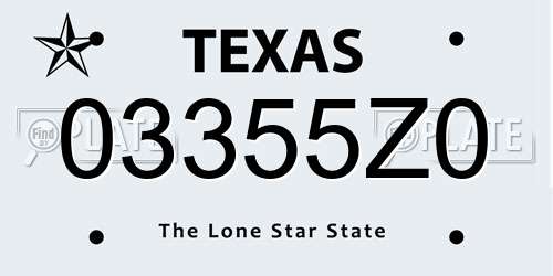 03355Z0 Texas License Plate