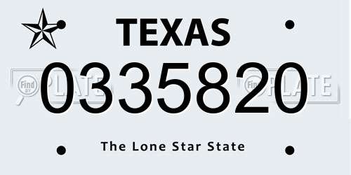 0335820 Texas License Plate