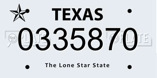 0335870 Texas License Plate