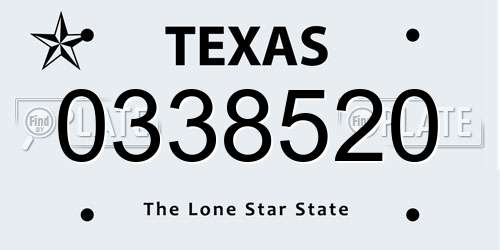 0338520 Texas License Plate
