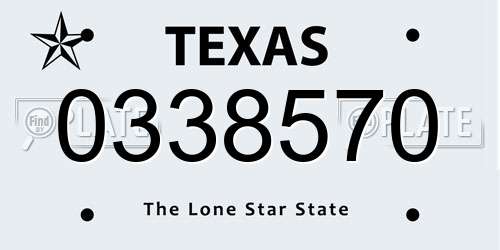 0338570 Texas License Plate