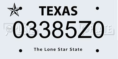03385Z0 Texas License Plate
