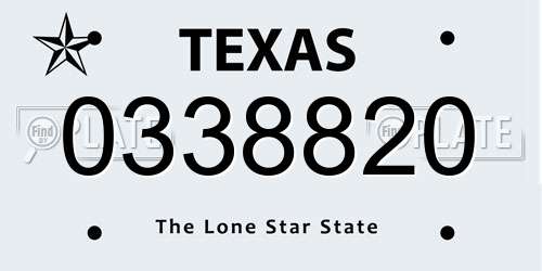 0338820 Texas License Plate