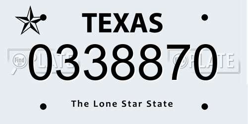 0338870 Texas License Plate