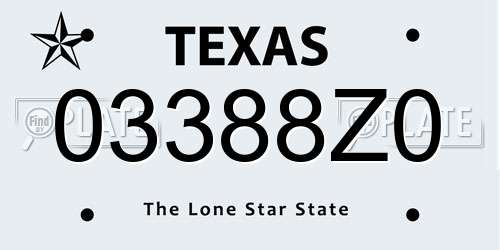 03388Z0 Texas License Plate