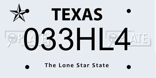 033HL4 Texas License Plate