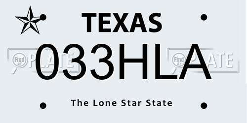 033HLA Texas License Plate