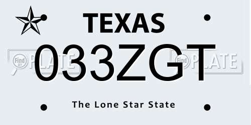 033ZGT Texas License Plate