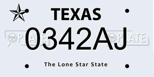 0342AJ Texas License Plate