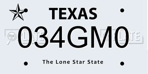 034GM0 Texas License Plate