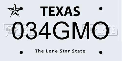 034GMO Texas License Plate