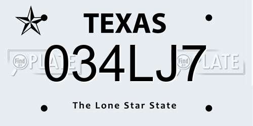 034LJ7 Texas License Plate