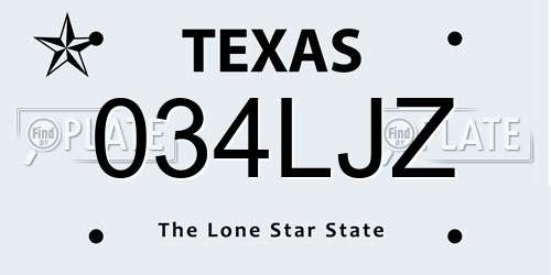 034LJZ Texas License Plate