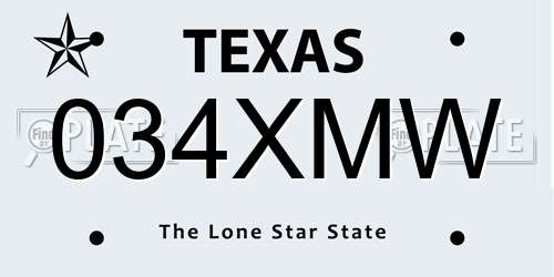 034XMW Texas License Plate