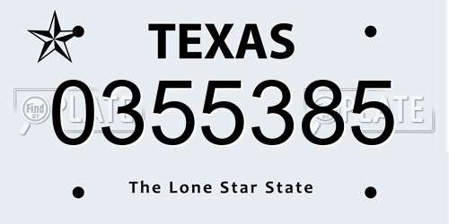 0355385 Texas License Plate