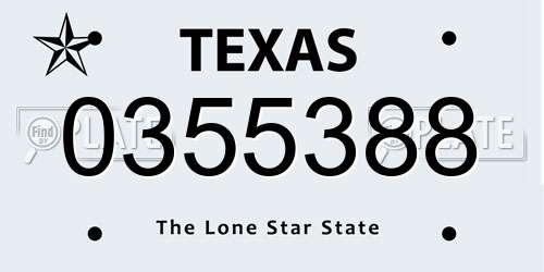 0355388 Texas License Plate
