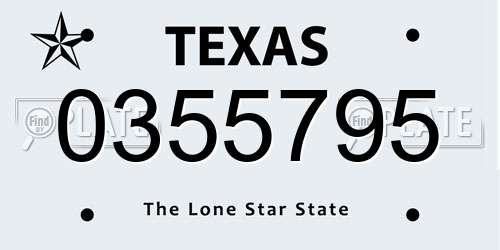 0355795 Texas License Plate