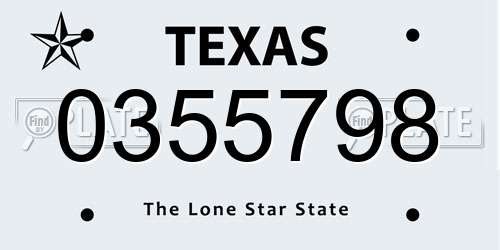 0355798 Texas License Plate