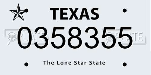 0358355 Texas License Plate