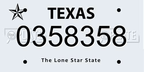 0358358 Texas License Plate