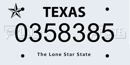 0358385 Texas License Plate