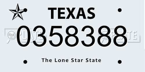 0358388 Texas License Plate