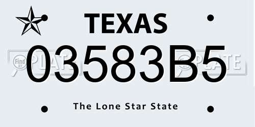 03583B5 Texas License Plate