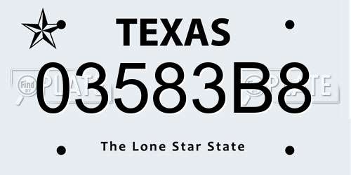 03583B8 Texas License Plate