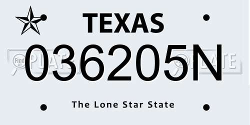 036205N Texas License Plate