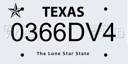 0366DV4 Texas License Plate