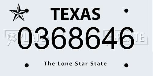 0368646 Texas License Plate