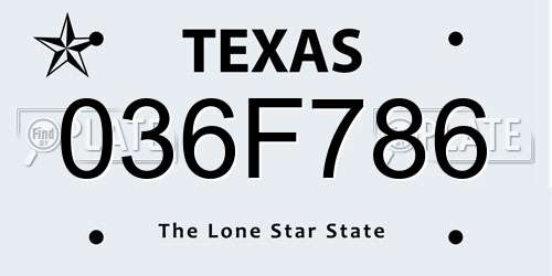 036F786 Texas License Plate