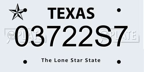 03722S7 Texas License Plate