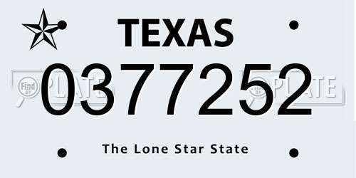0377252 Texas License Plate
