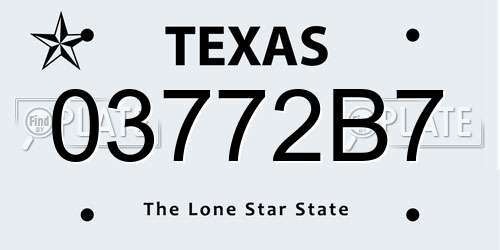 03772B7 Texas License Plate